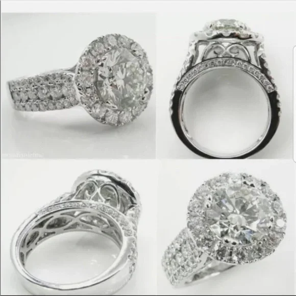 NEW 925 SILVER ROUND DIAMOND HALO RING💍 - Picture 5 of 6